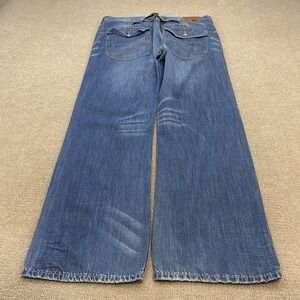 Vintage Fat Face Jeans Mens 36x32 Baggy Wide Leg Rear Cinch Flap Pockets Y2K